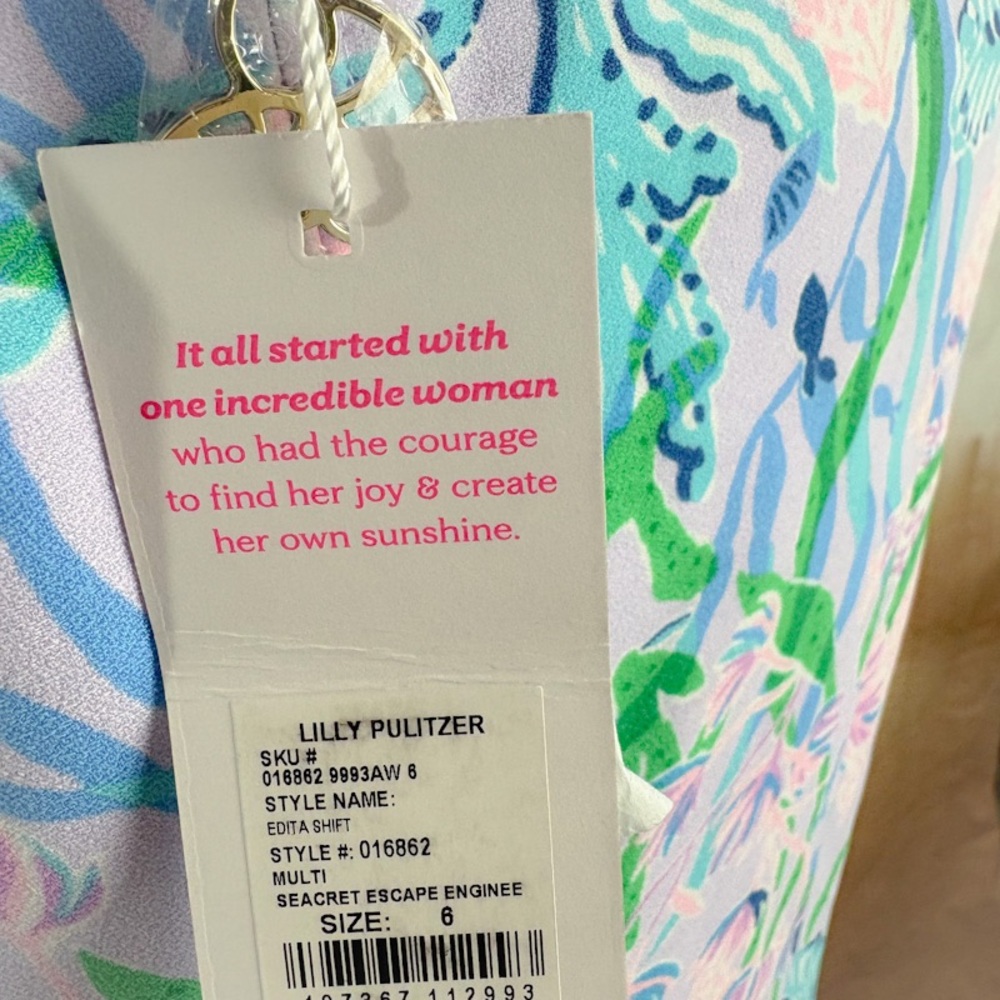 NEW Lilly Pulitzer EDITA SHIFT, MULTI SEACRET ESCAPE ENGINEERED WOVEN DRESS - Picture 11 of 11
